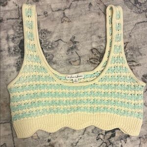 For Love & Lemons Yellow and Mint Striped Cropped Knit Tank